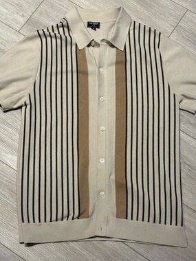 Todd Snyder - Short Sleeve Button Knit Pinstriped Polo (M)